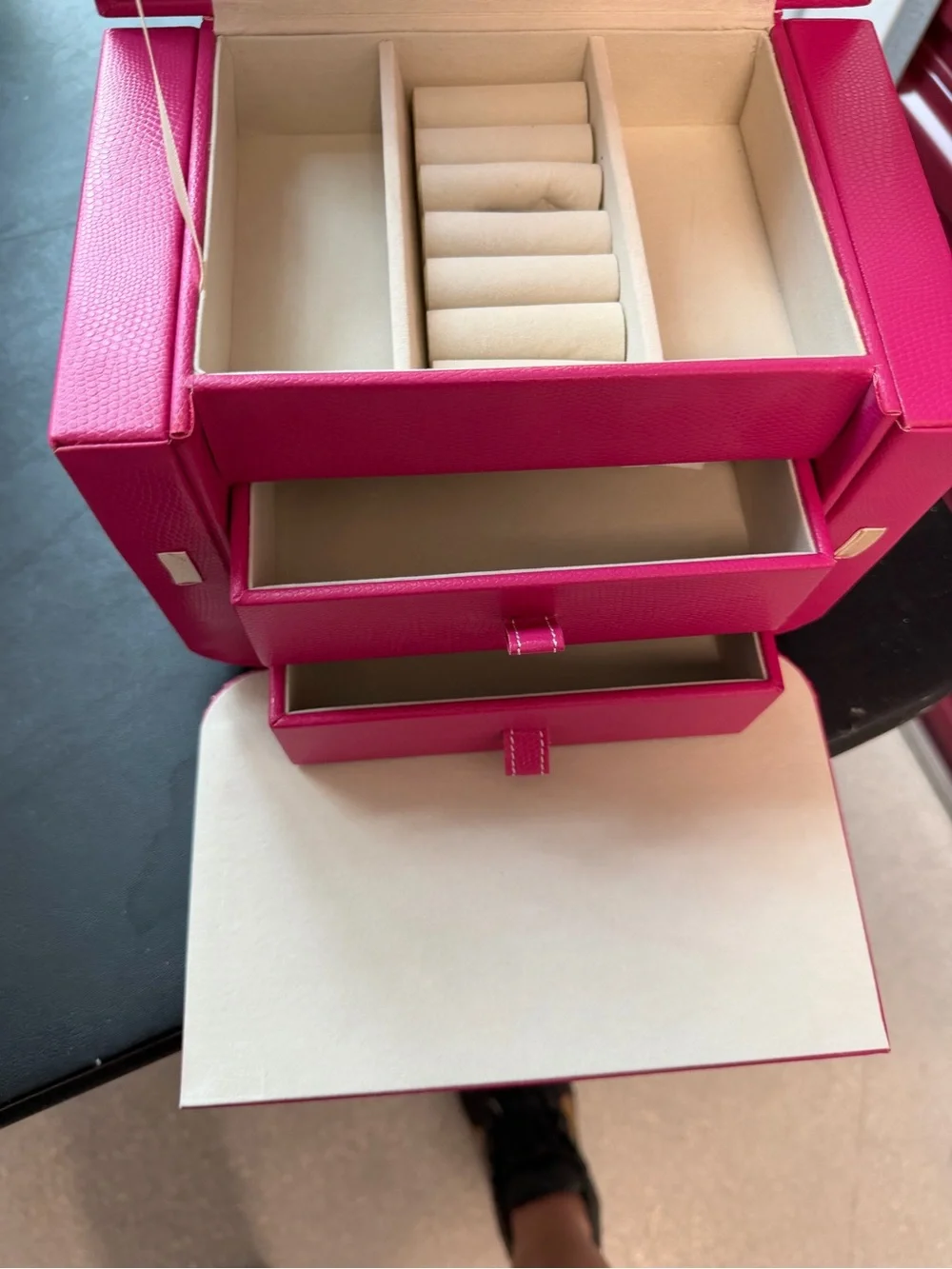 Deluxe Hot Pink Jewelry Organizer Box with Mirror